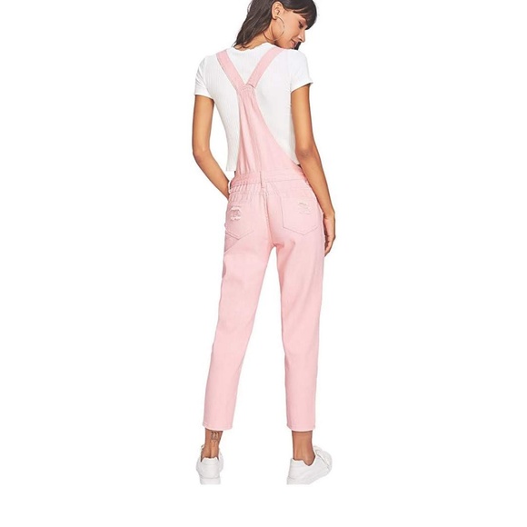 VERNON Blush Pink Distressed Overalls - Picture 4 of 6